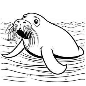Happy walrus swimming in the ocean coloring page