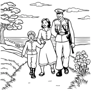 Heartwarming moment of a soldier reuniting with family on Memorial Day coloring page