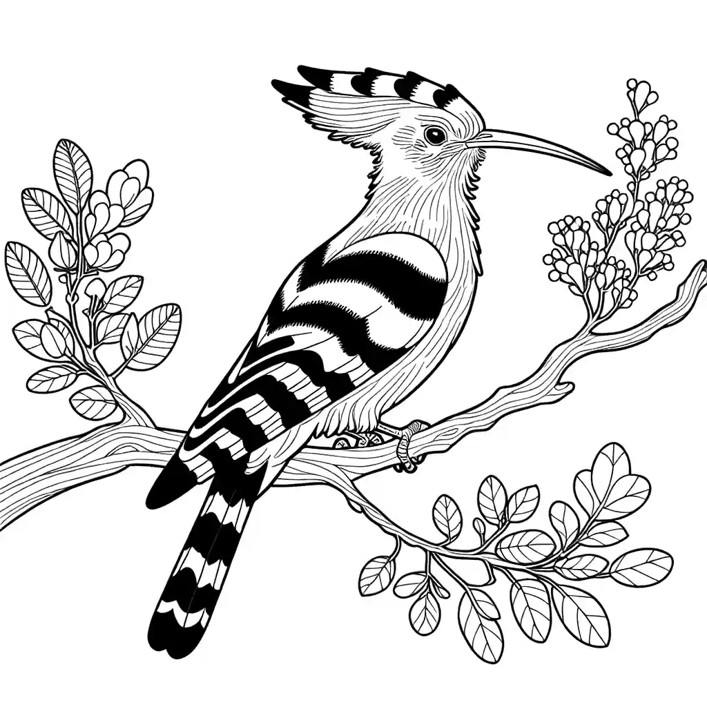 Hoopoe bird coloring page with floral background coloring page