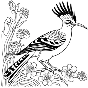 Intricate Hoopoe bird coloring page on floral background coloring page