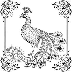 Detailed peacock coloring page