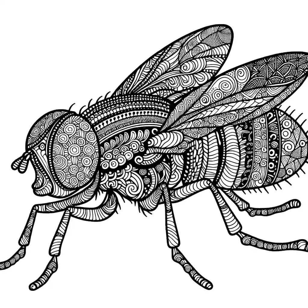 Intricate zentangle style drawing of a fly for coloring page