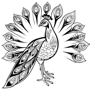 Peacock coloring page with detailed intricate feather patterns coloring page
