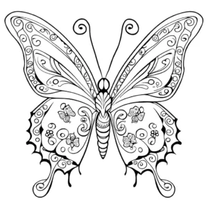 Butterfly with intricate designs and decorative elements coloring page
