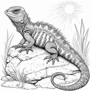Cute lizard coloring page with patterns on skin and curly tail coloring page