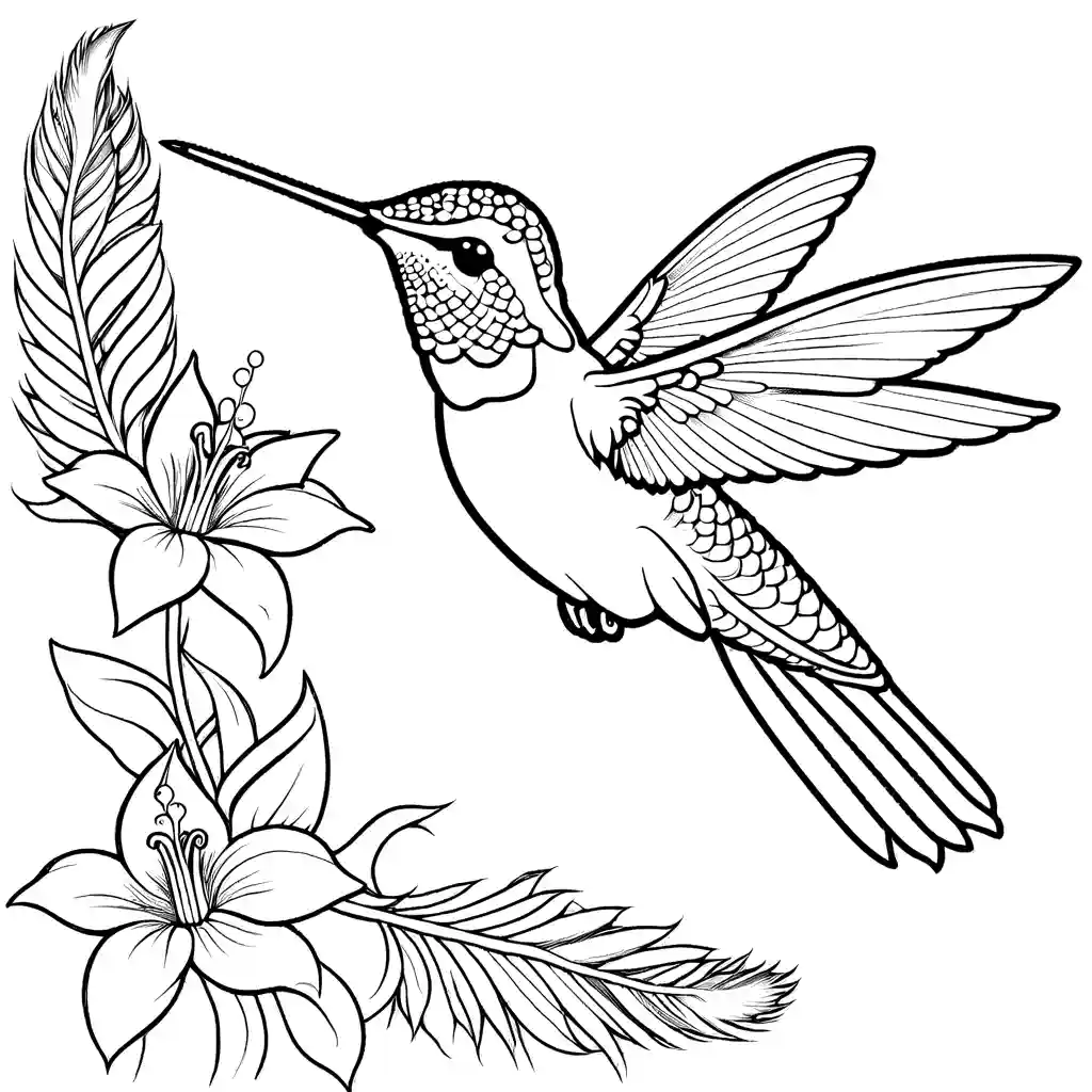 Iridescent feathers hummingbird coloring page Lulu Pages