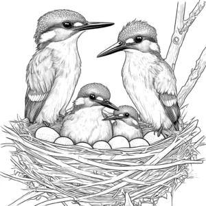 Kingfisher bird coloring page with nest and eggs coloring page