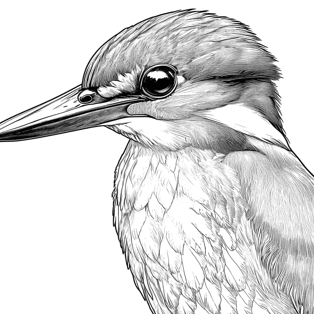 Close-up of a colorful kingfisher's head coloring page