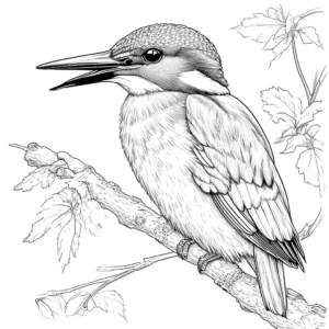 Kingfisher bird coloring page with fish in its beak coloring page