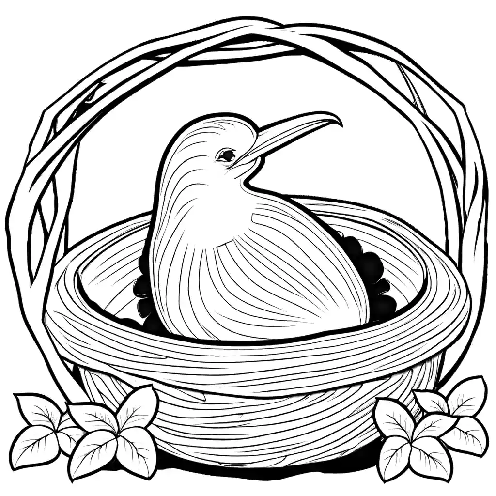 Kiwi bird coloring page peacefully resting in its nest coloring page