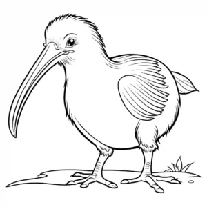 Kiwi bird coloring page holding a fruit in its beak coloring page