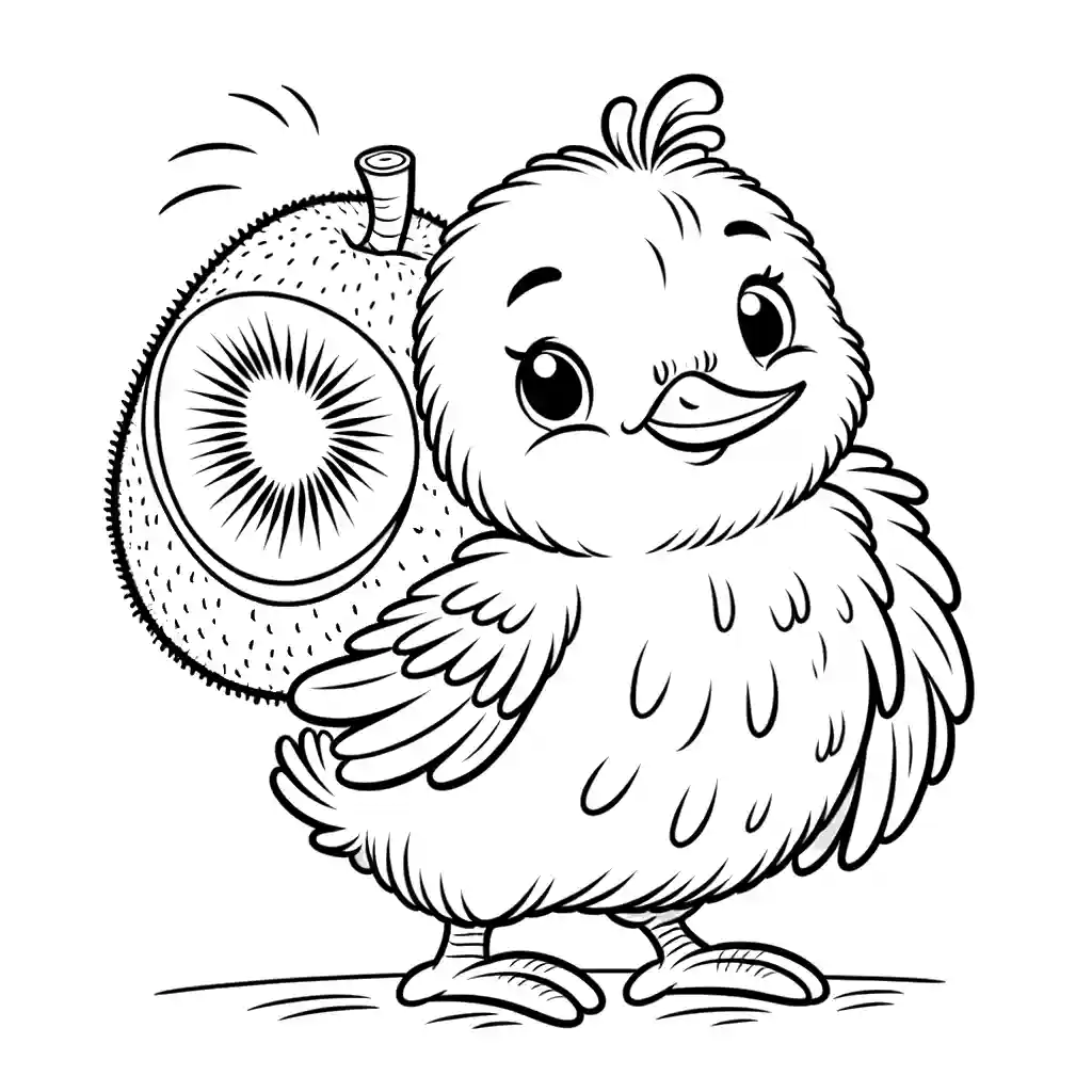 Kiwi Bird coloring page with kiwi fruit in its beak coloring page