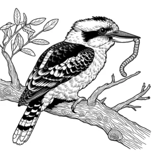 Kookaburra bird coloring page, wildlife illustration coloring page