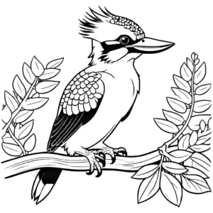 Kookaburra bird coloring page with leaves and berries coloring page