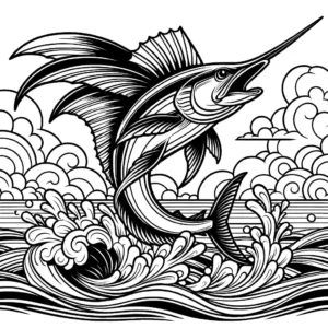 Swordfish leaping out of water coloring page