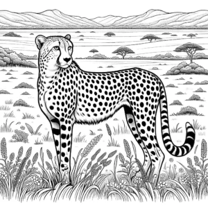 Cheetah standing in the savannah coloring page