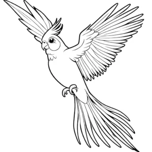 Majestic cockatiel with spread wings coloring page