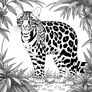 Majestic ocelot standing proudly in its natural habitat, suitable for coloring enjoyment coloring page