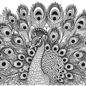 Peacock coloring page with spread out feathers coloring page
