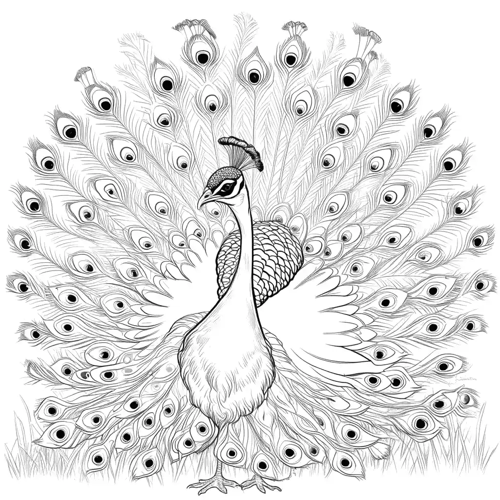 Peacock coloring page in garden coloring page