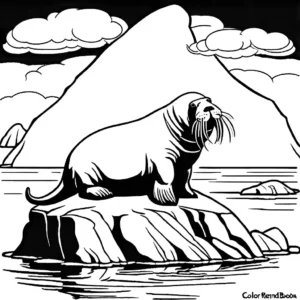 Majestic walrus standing on a rock outcrop coloring page