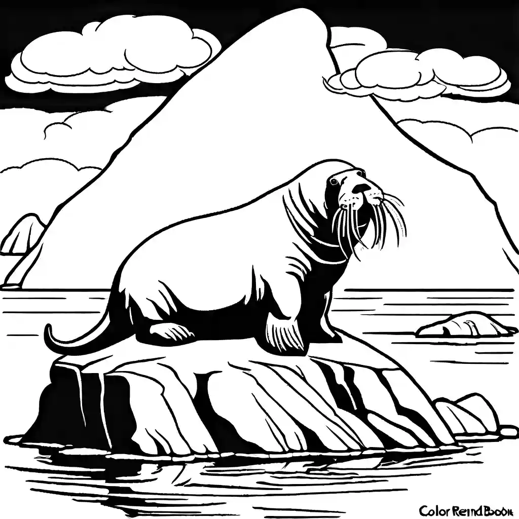 Majestic walrus standing on a rock outcrop coloring page