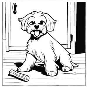 Maltese dog playing with a chew toy on the floor coloring page