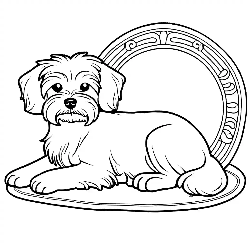 Cute Maltese dog on a soft blanket in a sunny room coloring page