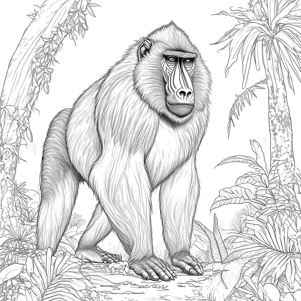 Mandrill in jungle environment coloring page Lulu Pages