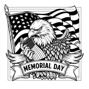 Memorial Day Eagle holding American Flag in its beak coloring page