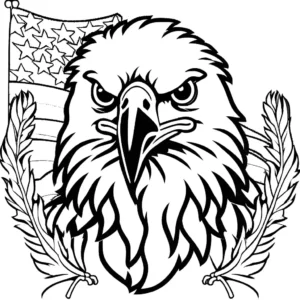Bald eagle holding American flag and wreath on Memorial Day coloring page