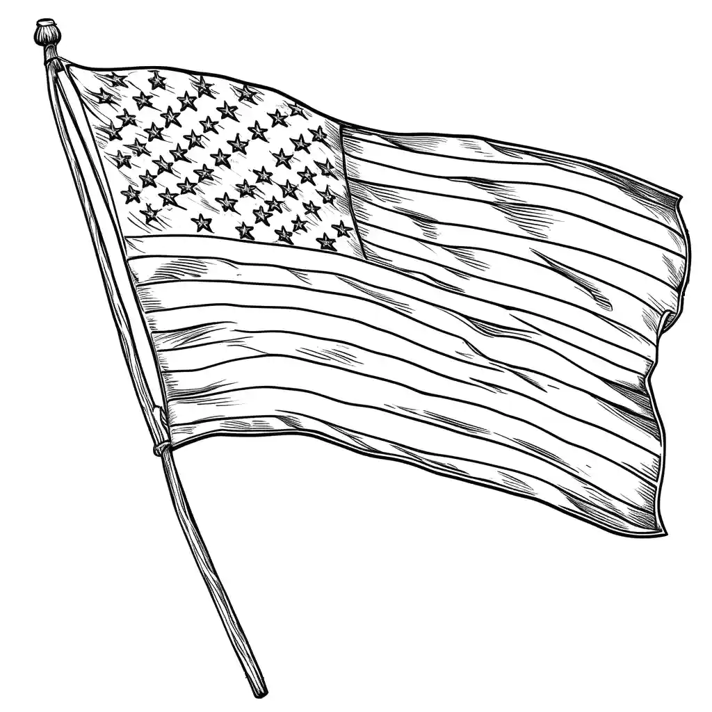 Uncolored flag for Memorial Day celebration coloring page
