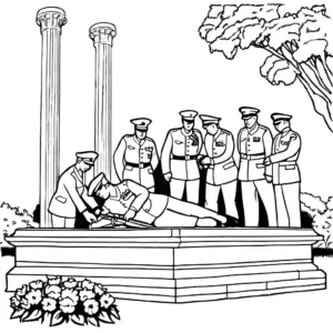 People honoring fallen soldiers at a memorial coloring page