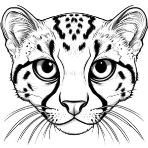 Simple ocelot face coloring page with big eyes coloring page