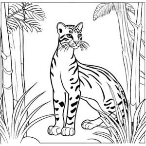Ocelot coloring page with jungle background coloring page