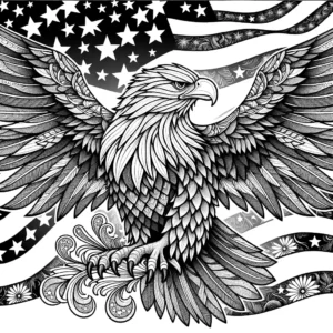 Patriotic Eagle with stars and stripes background coloring page