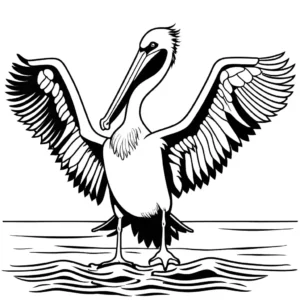 Pelican bird with outstretched wings drying off in the sun coloring page