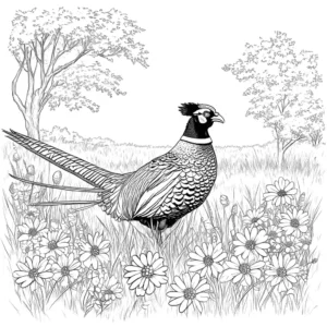 Pheasant coloring page with nature background coloring page