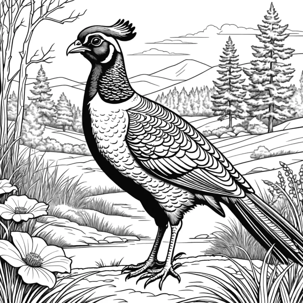 Pheasant coloring page in a natural environment coloring page