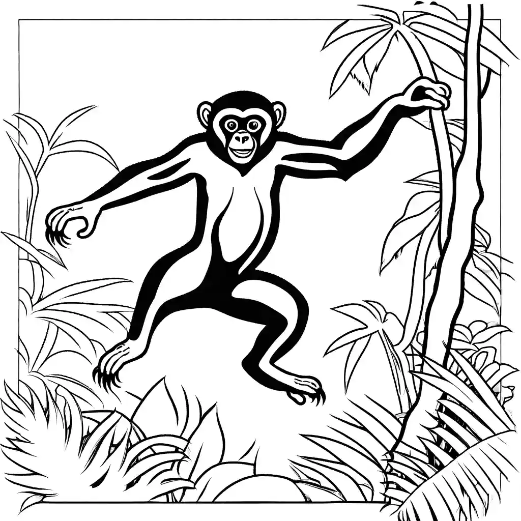 Gibbon coloring page playfully jumping through the jungle coloring page