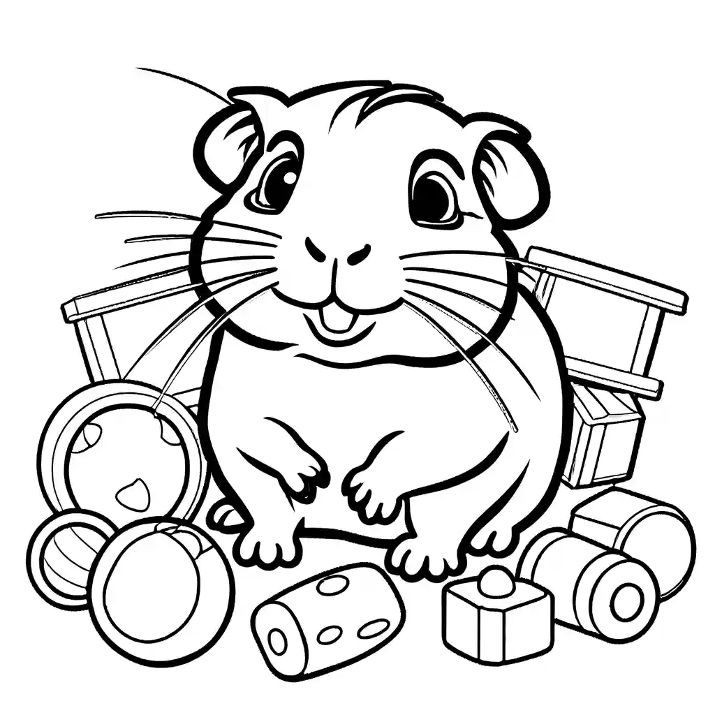 Adorable guinea pig coloring page with toys coloring page