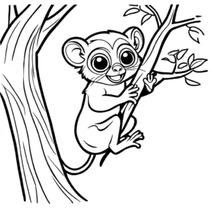 Playful Tarsier jumping between tree branches coloring page