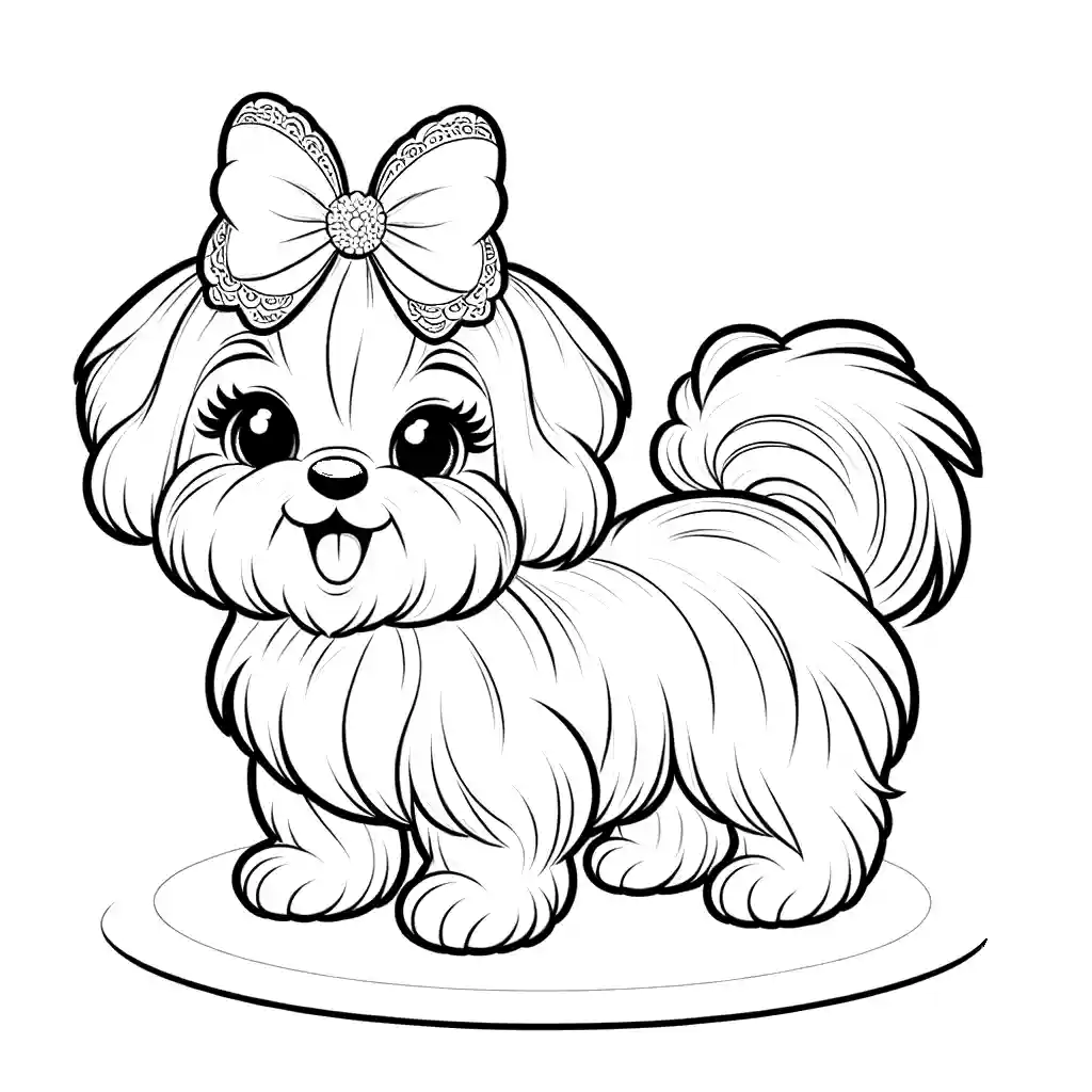 Maltese dog coloring page with a playful expression coloring page