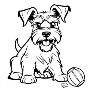 Schnauzer playing with a chew toy coloring page