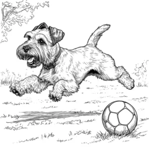 Schnauzer Dog Playing in Park Illustration for Coloring coloring page