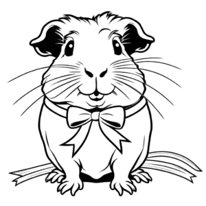 Guinea pig coloring page posing with a ribbon coloring page