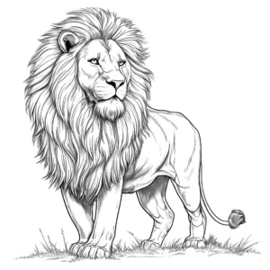 Lion coloring page standing on the savanna coloring page