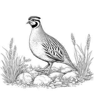 Quail coloring page in grassy habitat coloring page