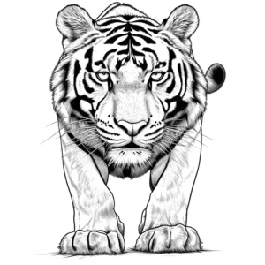 Detailed tiger drawing with realistic fur and stripes coloring page
