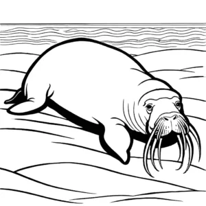 Realistic walrus in natural habitat coloring page